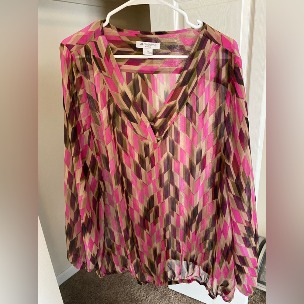 Liz Claiborne Plus Size Long Sleeve Patterned Top